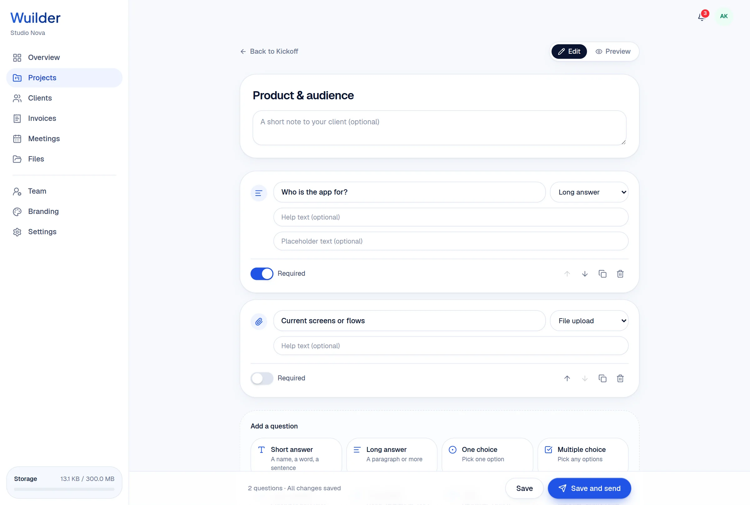 Wuilder questionnaire builder with field types