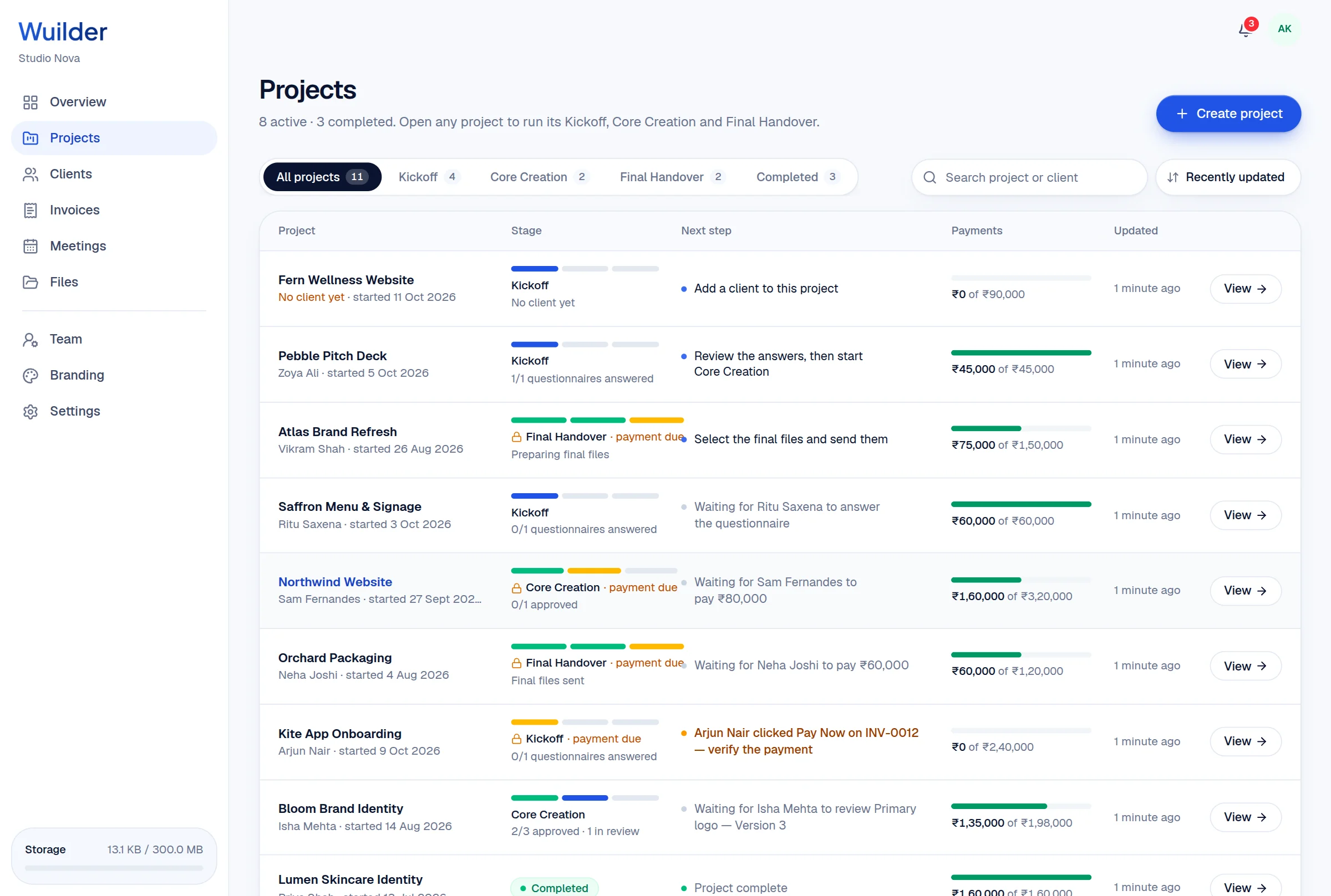 Wuilder projects list